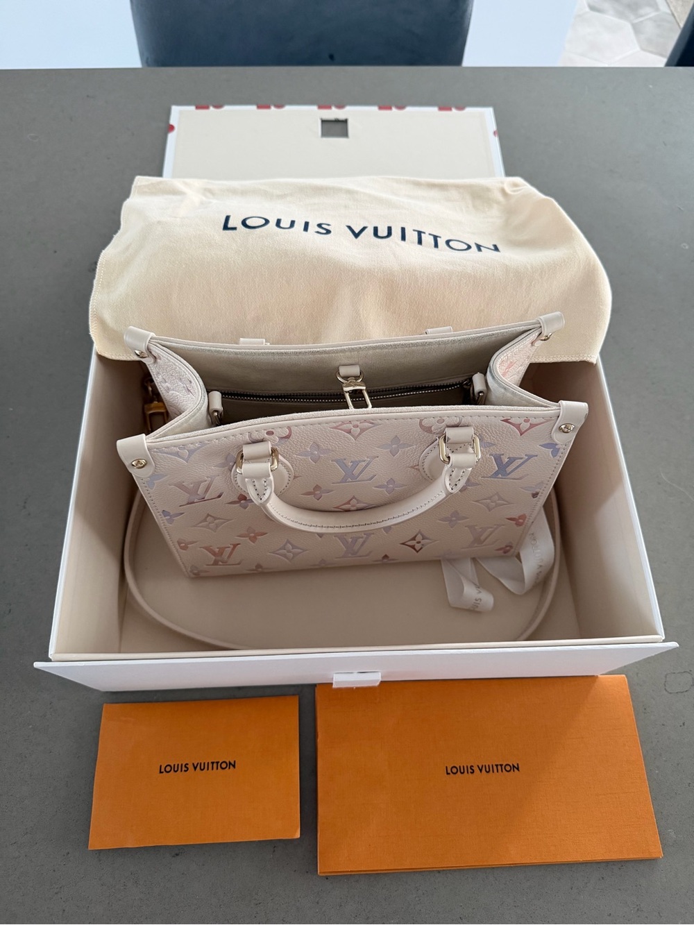 Louis Vuitton Cream Satchel with Pastel Pink & Lavender Monogram - Picture 4 of 5